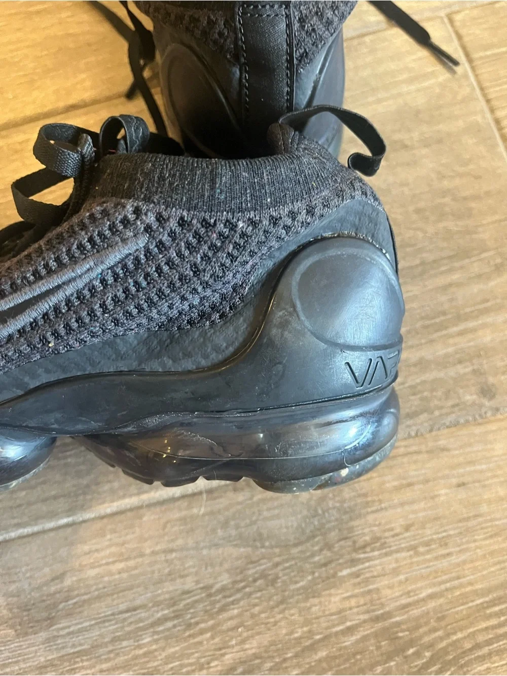 Kids Nike Air Vapormax Black Knit Slip-On Lace Sneakers-converts to women size